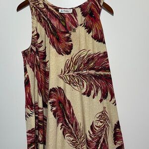 Lapogee Women's Multicolor Feather Print Sleeveless Midi A-Line Dress 2X NWT